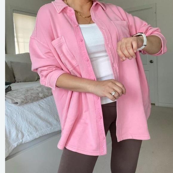Aerie lumberjane cotton fleece Women's Shirt Jacket pink size S - Picture 1 of 4